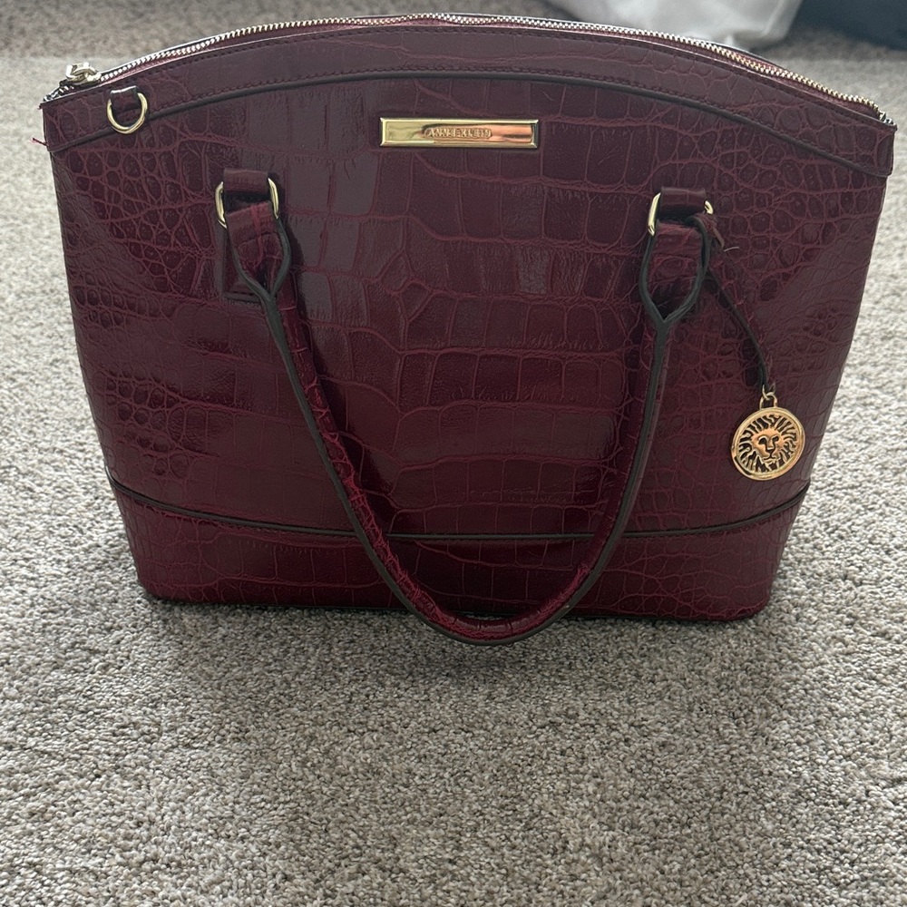 Anne Klein Burgundy Croc-Embossed Satchel